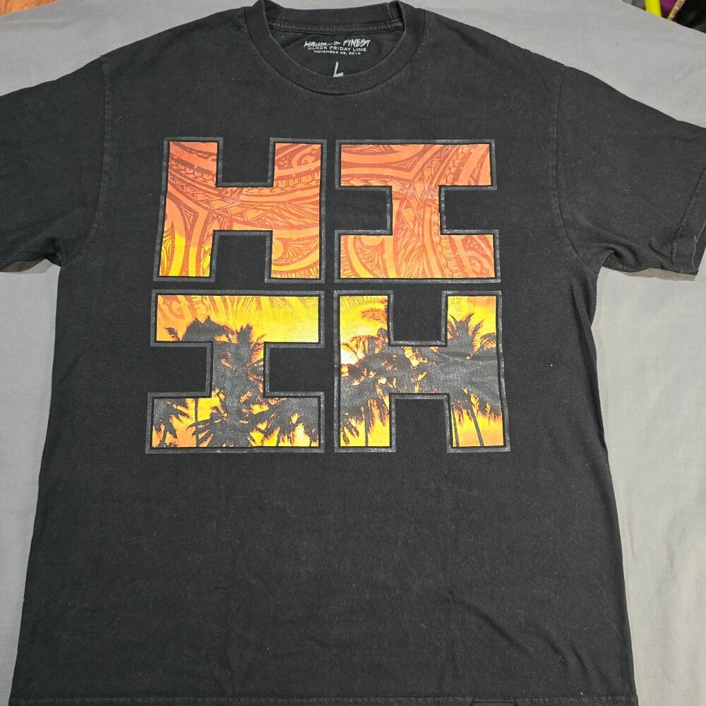 Hawaii's Finest Tshirt Black Friday Line Black w/ Orange & Yellow Logo Large
